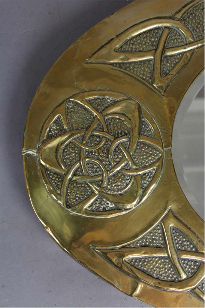Arts and Crafts oval brass mirror with Celtic Knot design