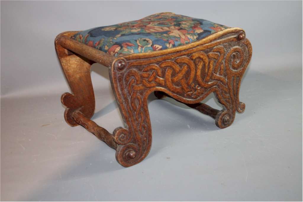 Celtic carved arts and crafts stool .Fivemiletown Sold Items Art