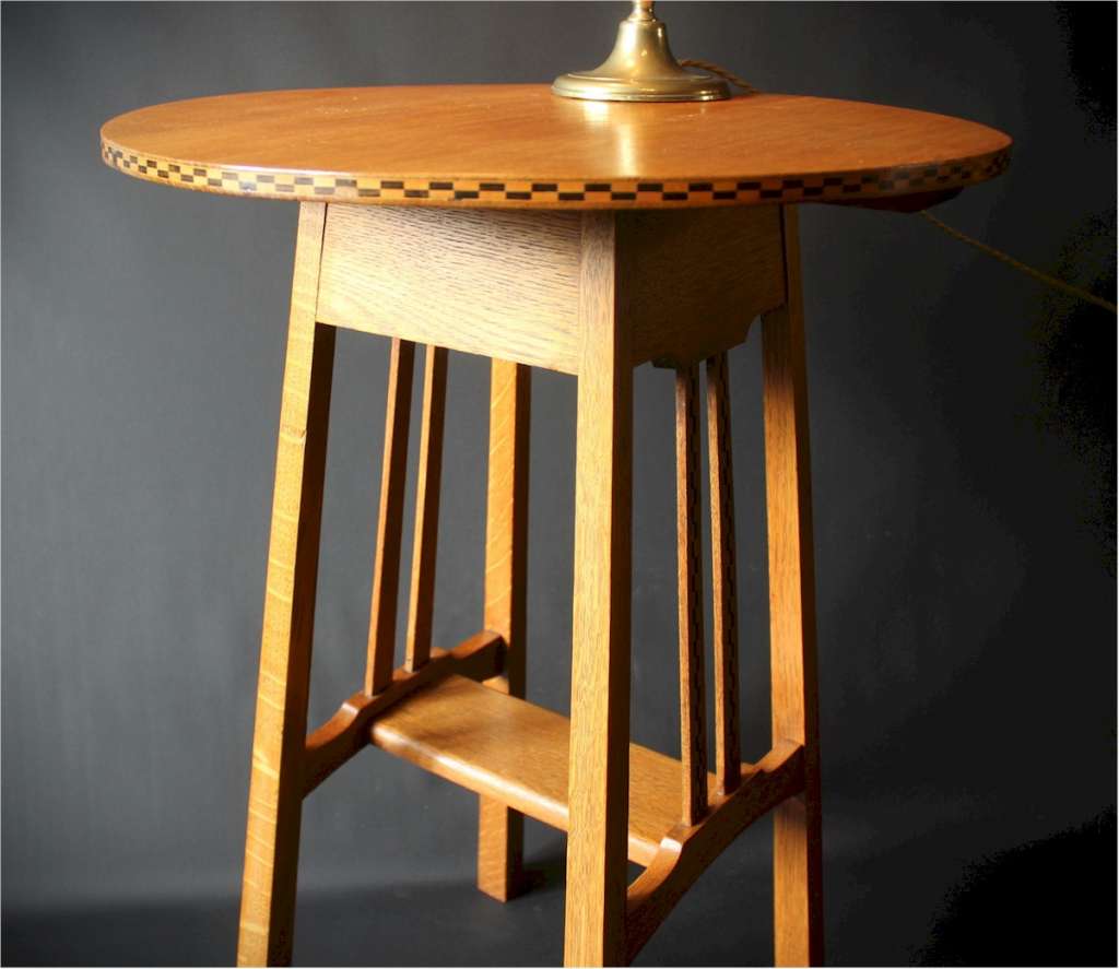 Arts and crafts chequered inlaid circular side table , Ambrose Heal