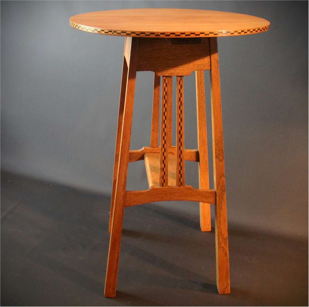 Arts and crafts chequered inlaid circular side table , Ambrose Heal