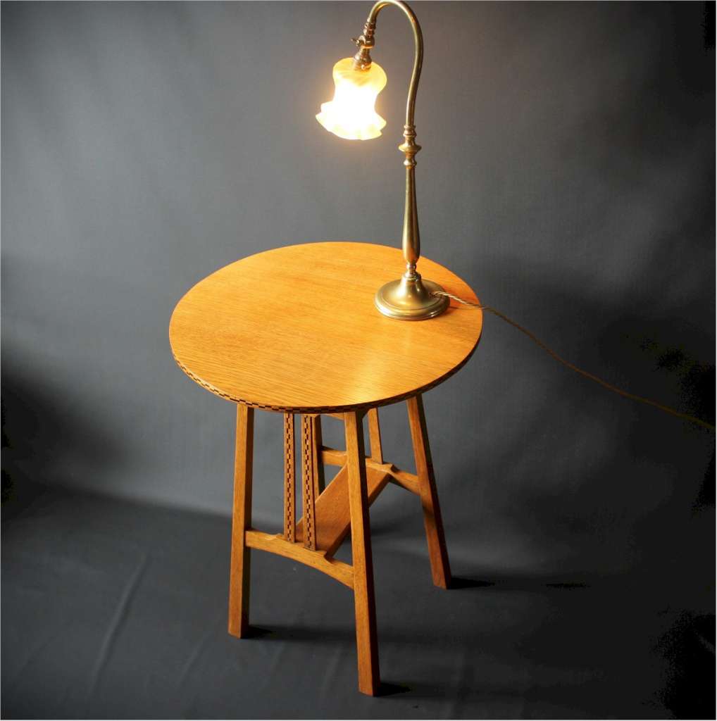 Arts and crafts chequered inlaid circular side table , Ambrose Heal