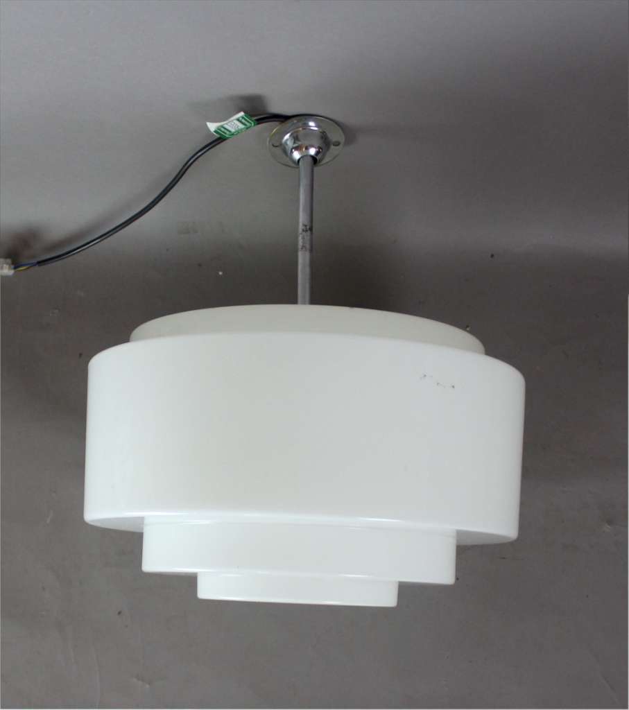 Art Deco Modernist chrome and stepped opaline lamp shade