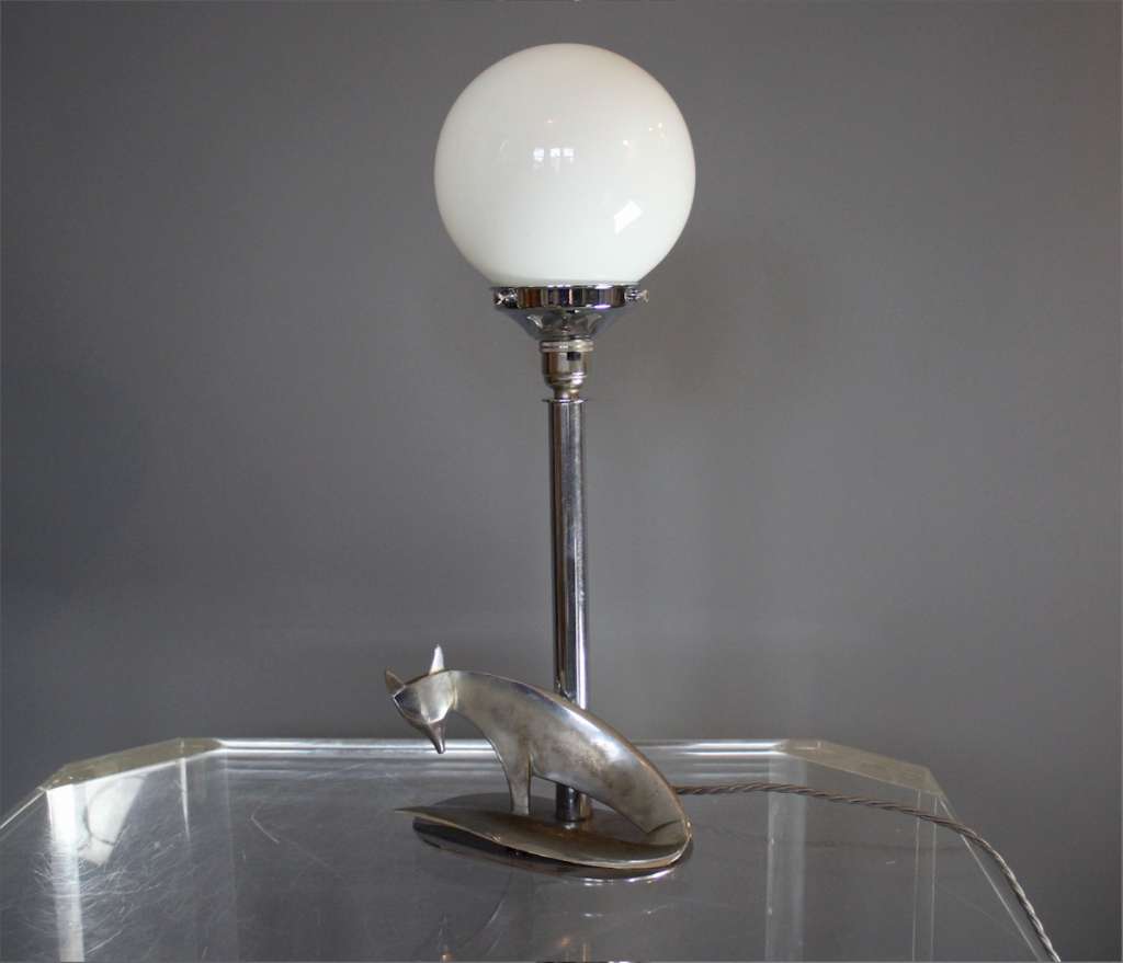 Art Deco Fox table lamp in chrome.