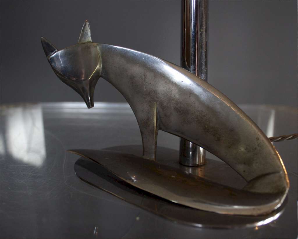 Art Deco Fox table lamp in chrome.