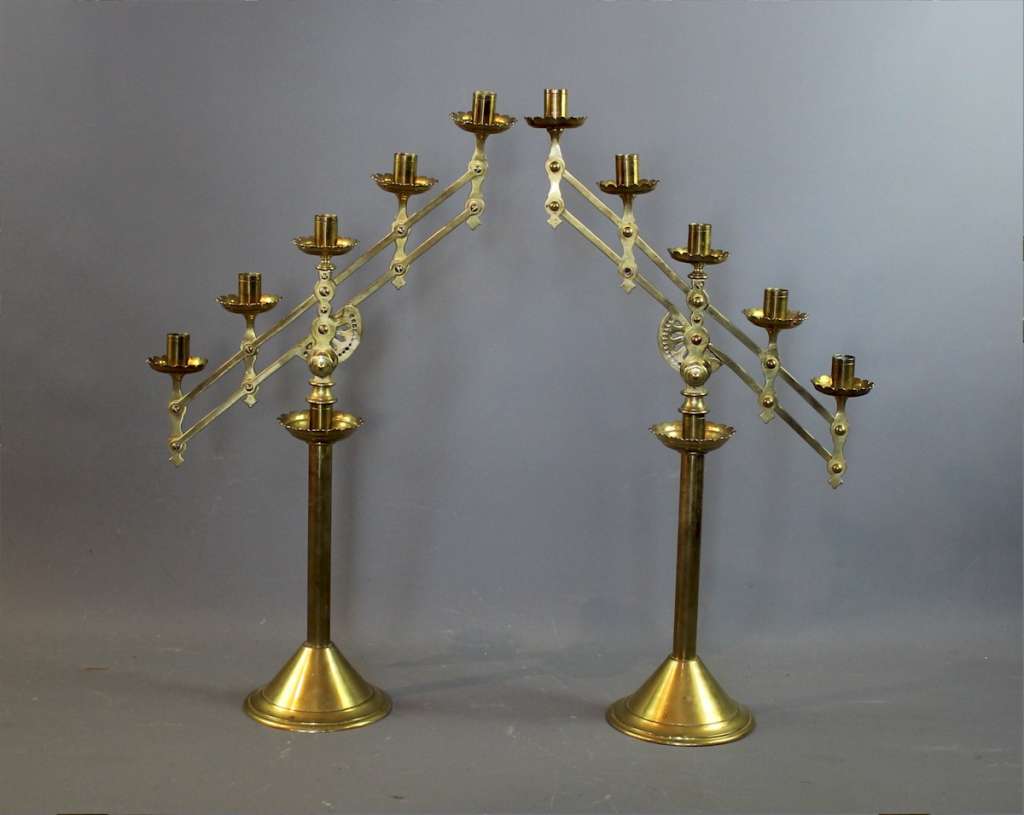Victorian pair of  brass ecclesiastical adjustable candlesticks