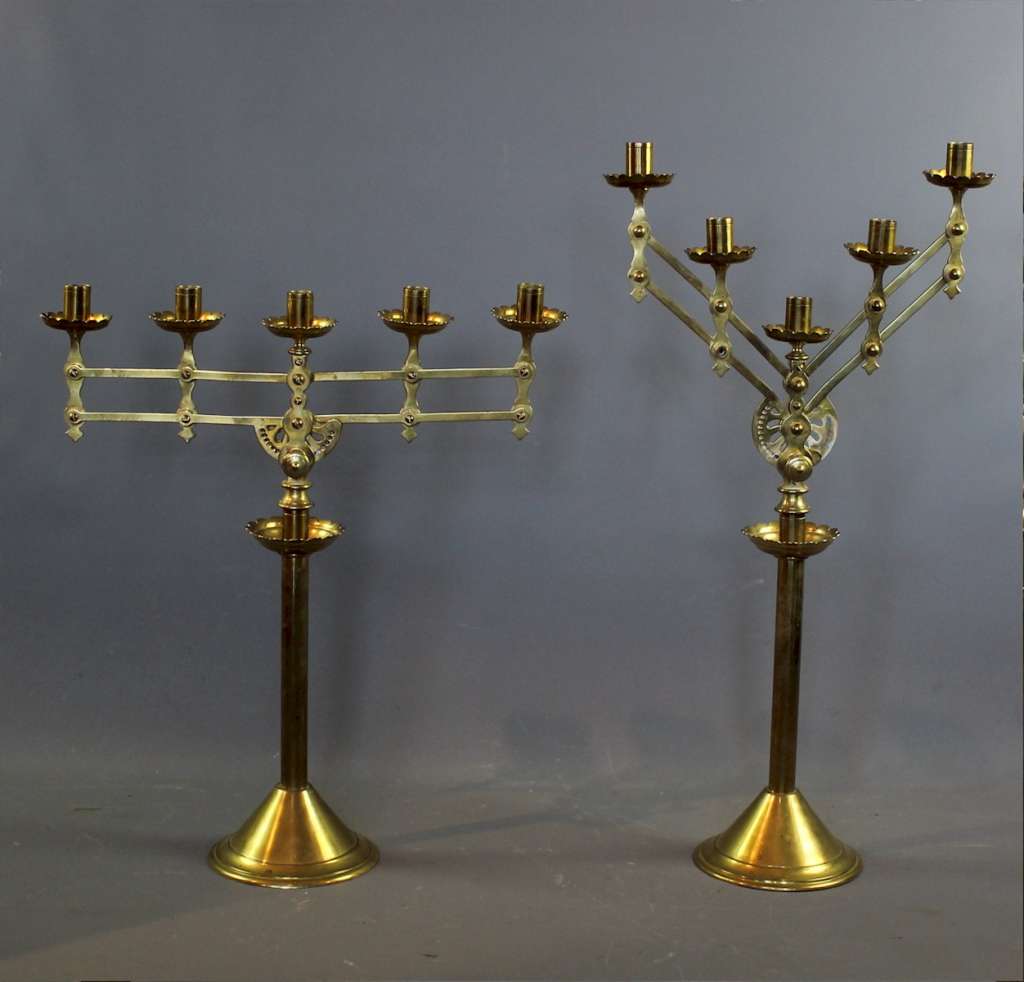 Victorian pair of  brass ecclesiastical adjustable candlesticks