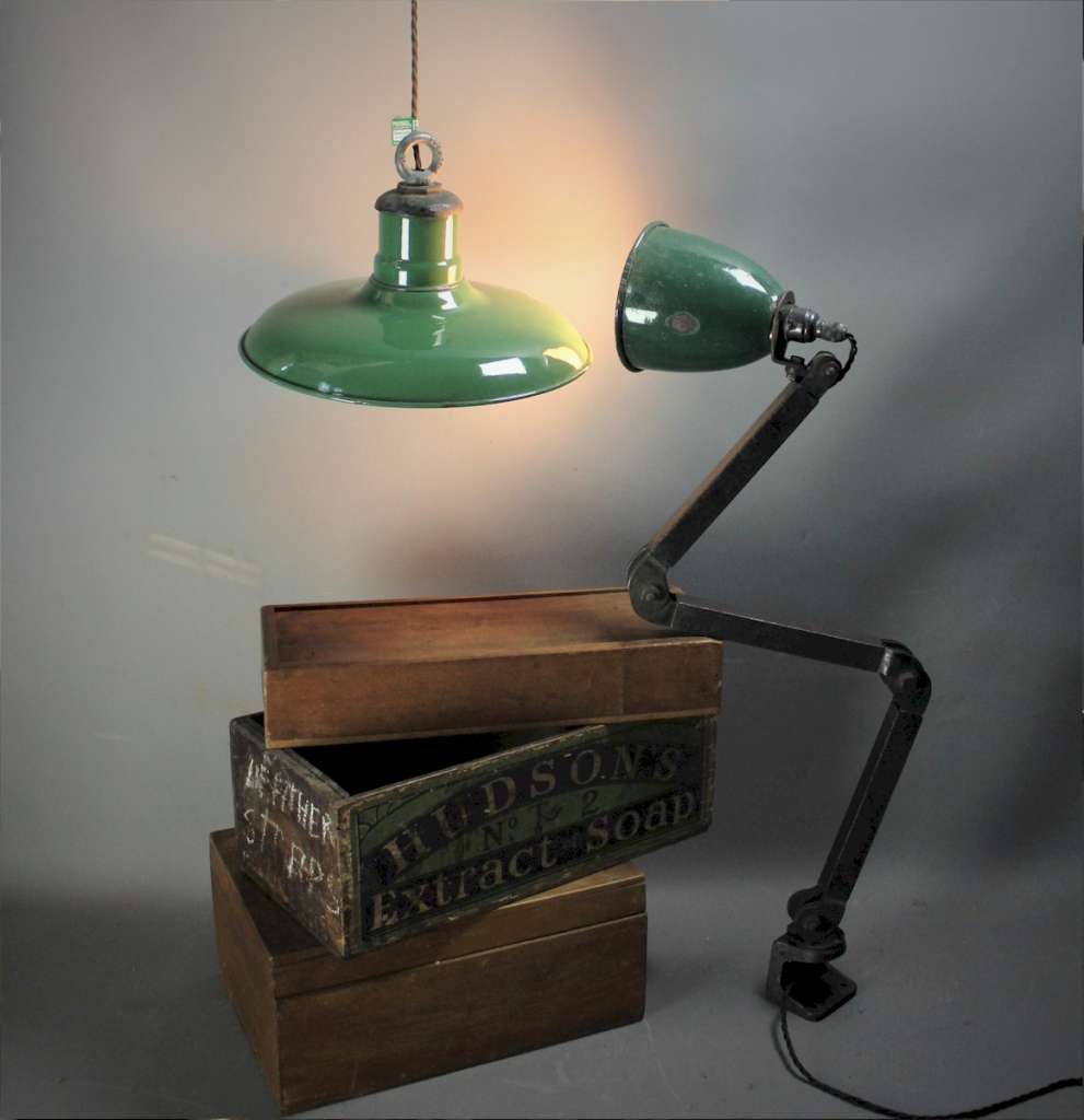 Crysteel iconic green enamel factory lamp shade by Benjamin