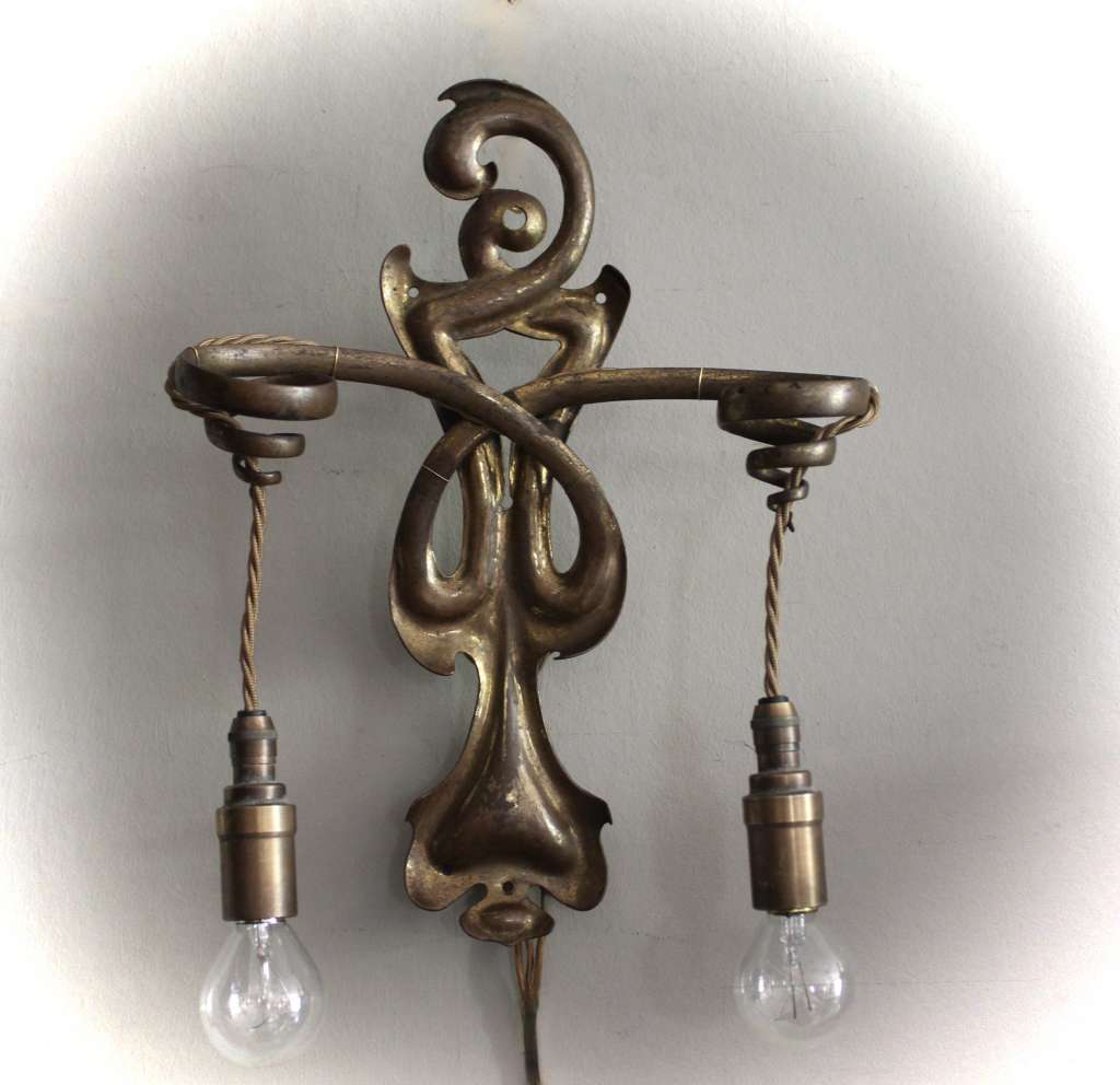 Arts and Crafts copper twin armed wall light
