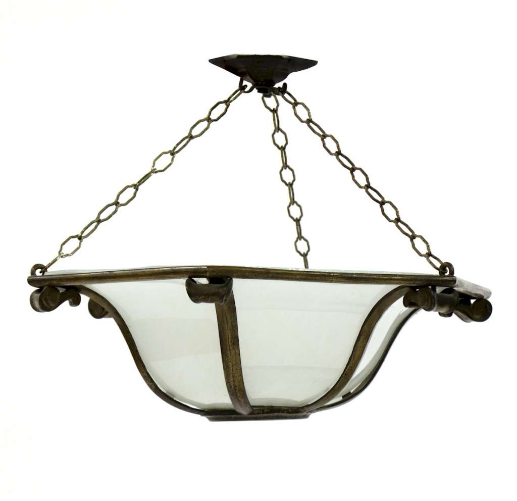 Art Deco bronze and frosted glass ceiling light