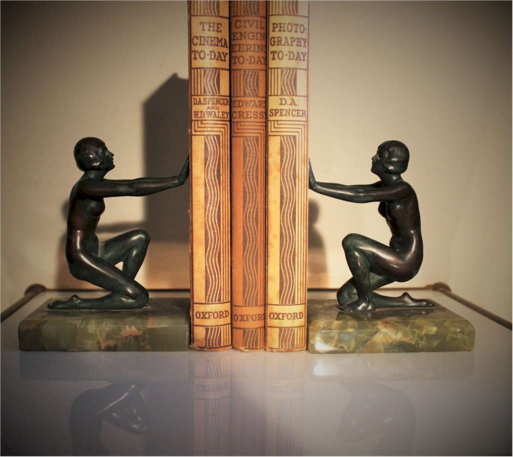 Art Deco pair of kneeling female bookends