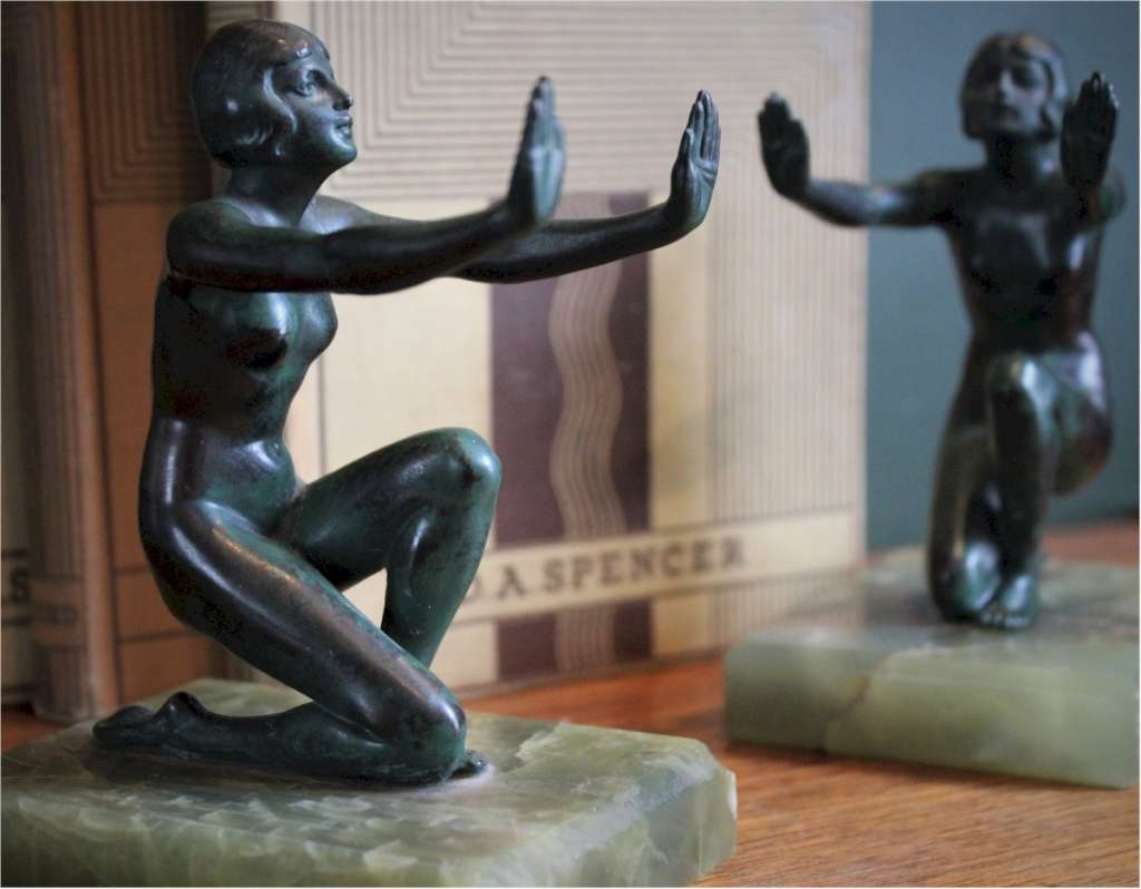 Art Deco pair of kneeling female bookends
