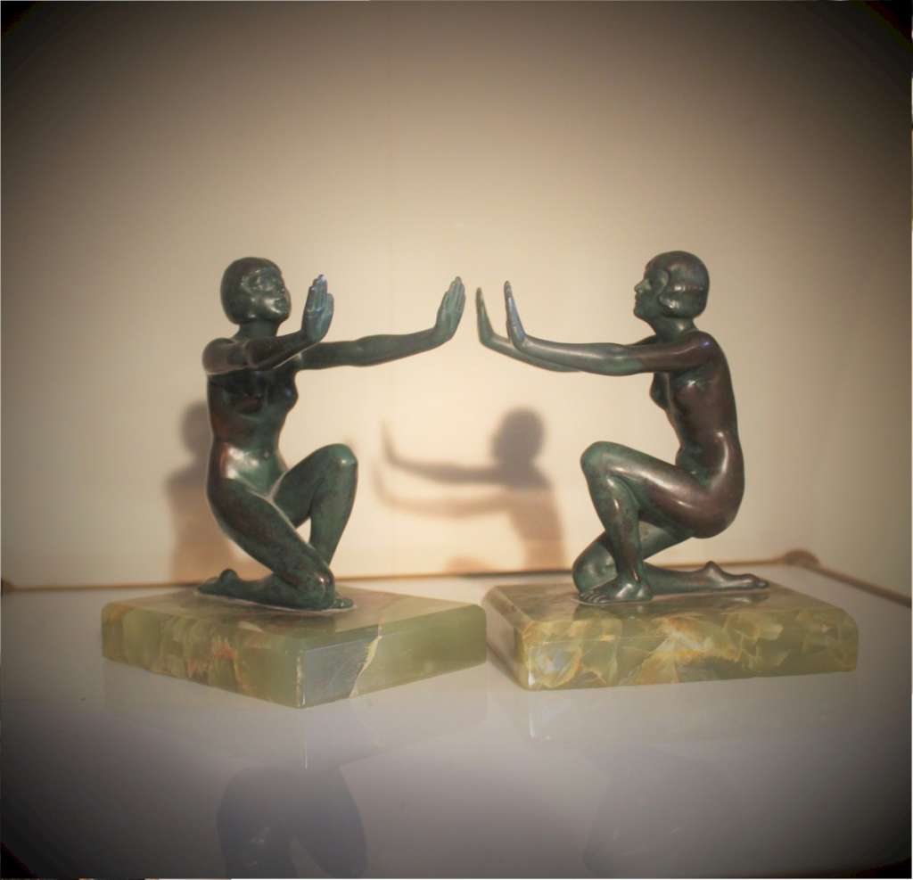 Art Deco pair of kneeling female bookends