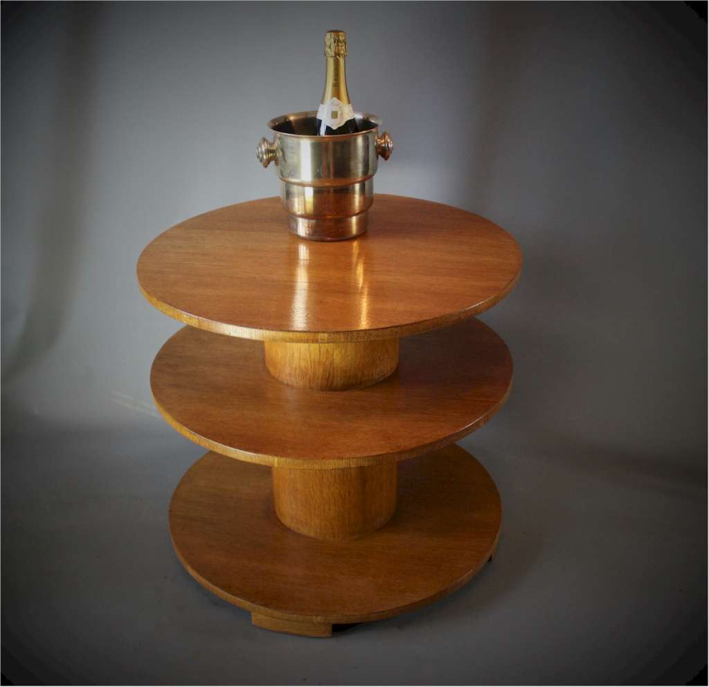 Art Deco three tier Drum table in oak