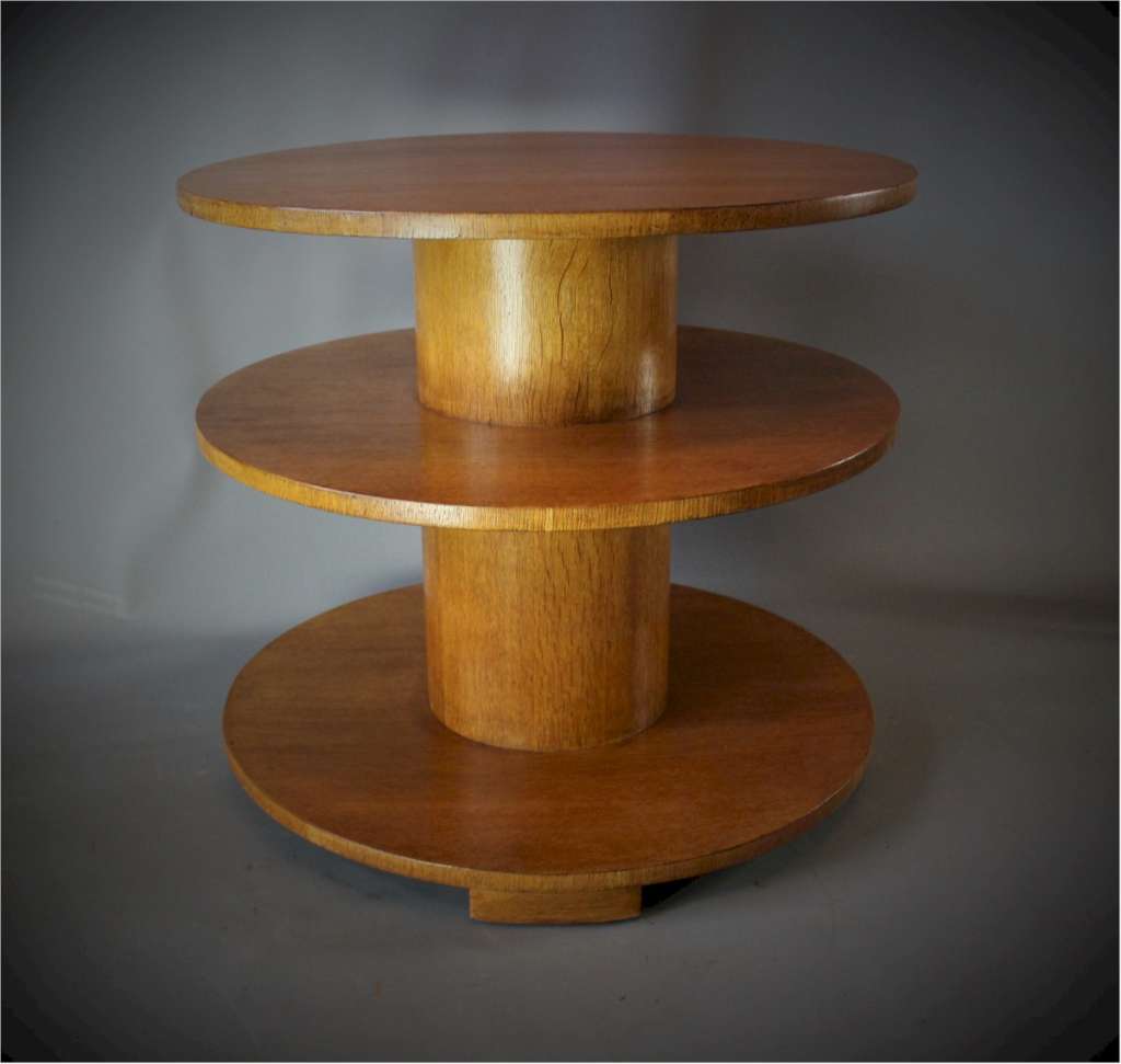 Art Deco three tier Drum table in oak