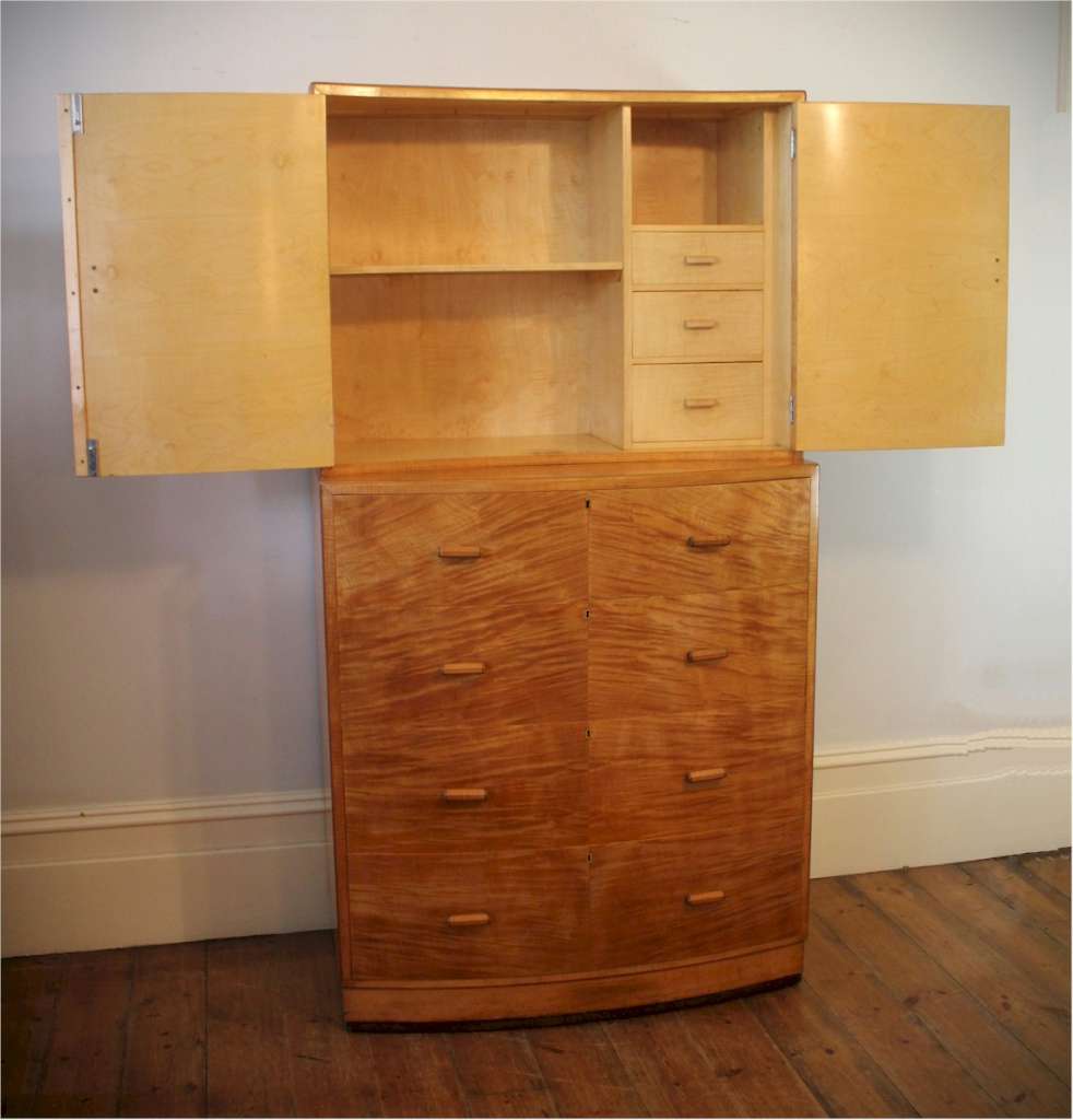 Art Deco blonde wood tallboy