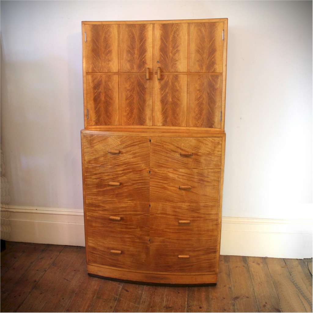 Art Deco blonde wood tallboy
