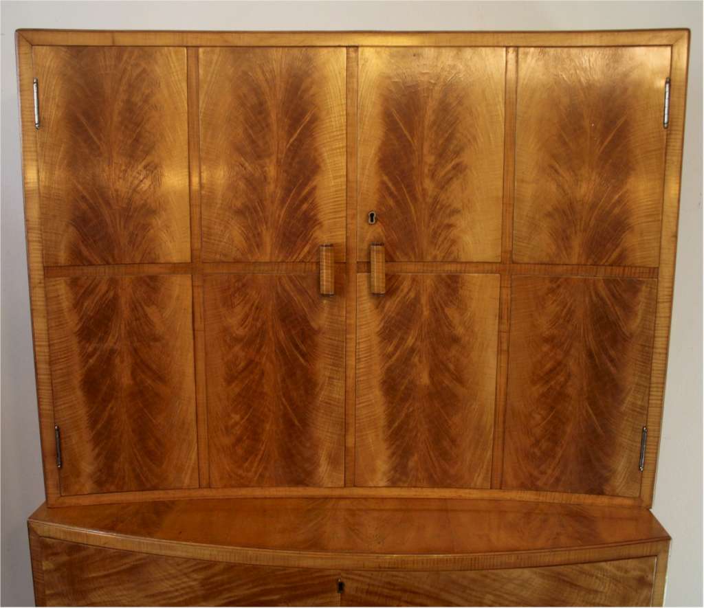 Art Deco blonde wood tallboy