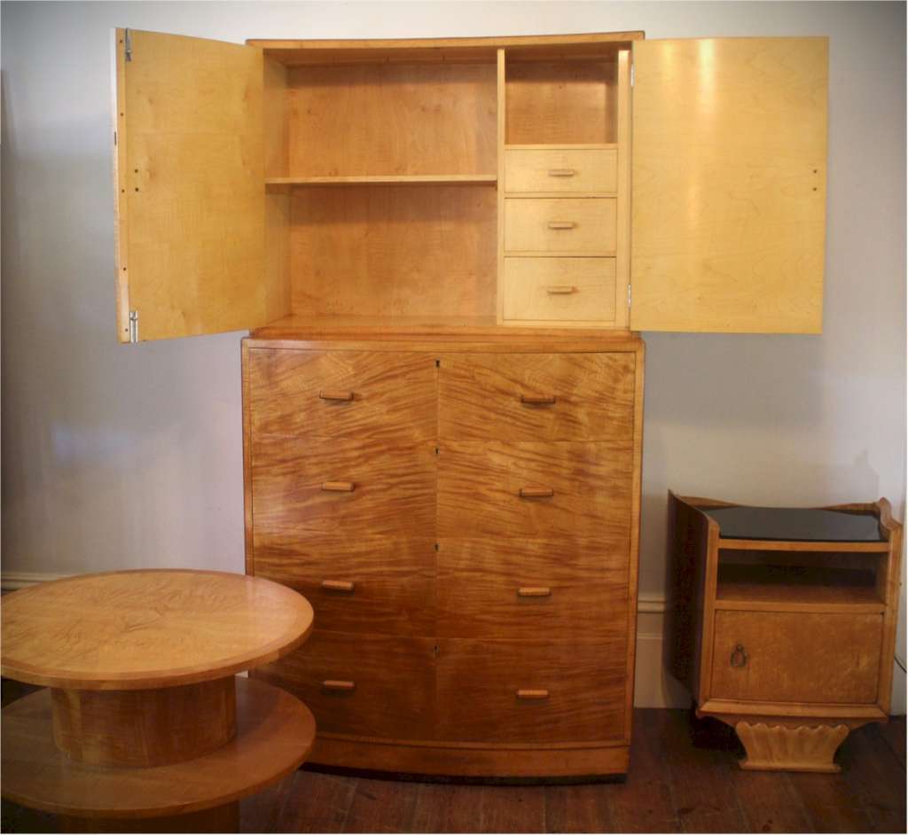 Art Deco blonde wood tallboy