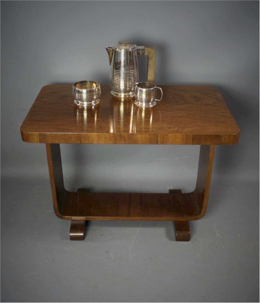 Art Deco walnut coffee table on 