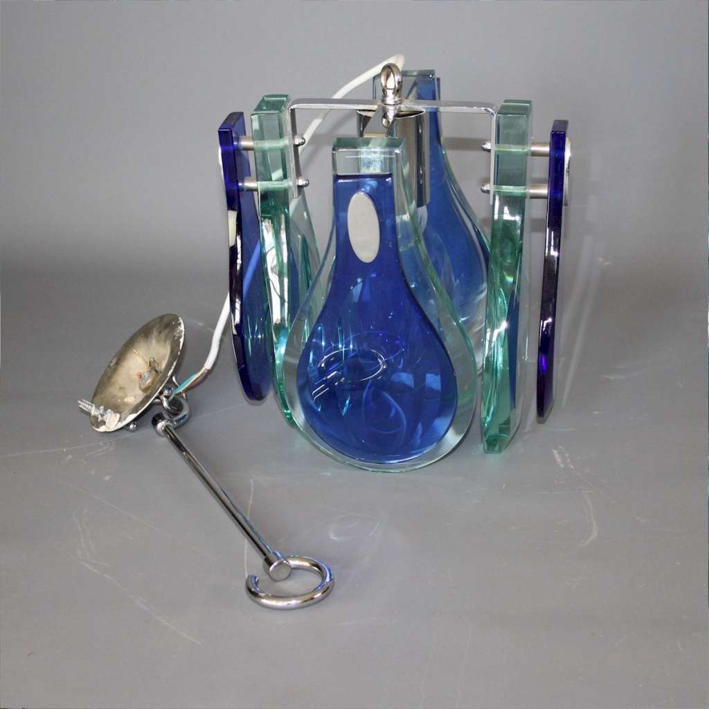 Fontana Arte Mid Century Modern Steel And Glass Pendant