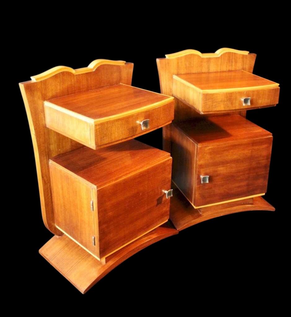 Art Deco walnut bedside cabinets