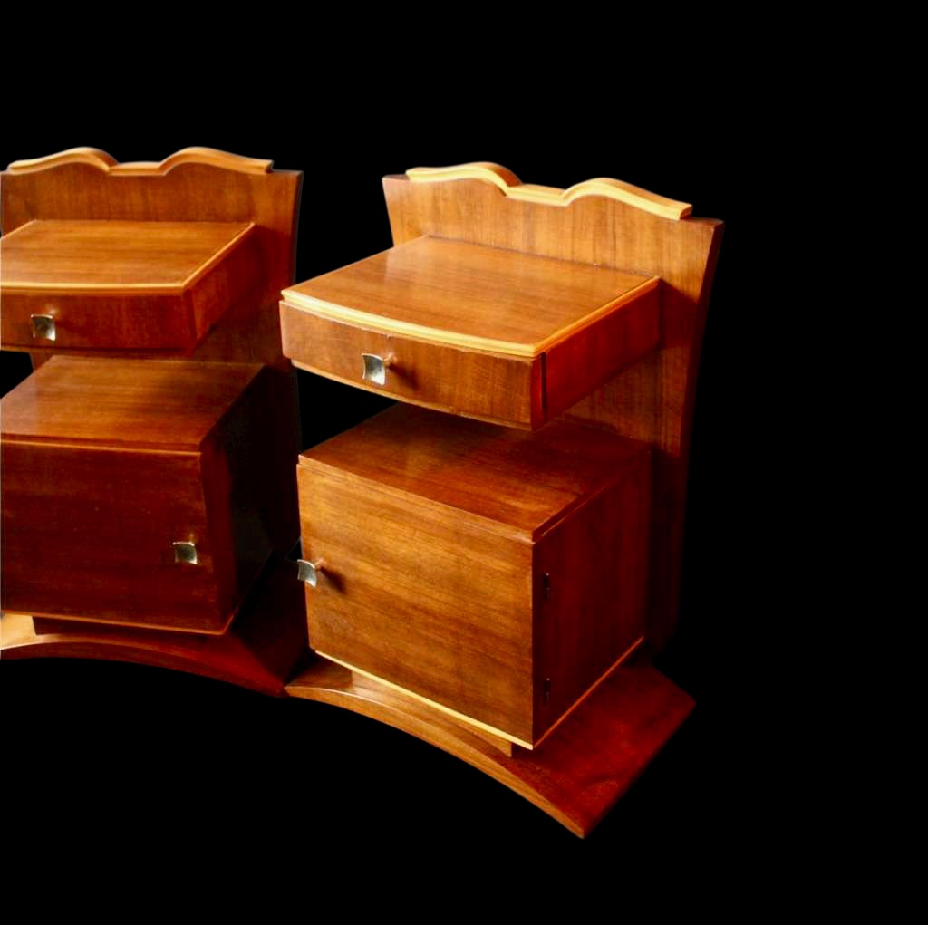 Art Deco walnut bedside cabinets
