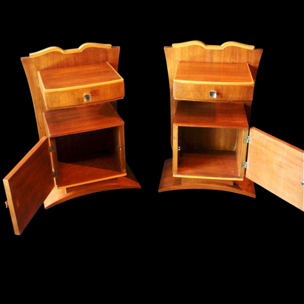 Art Deco walnut bedside cabinets