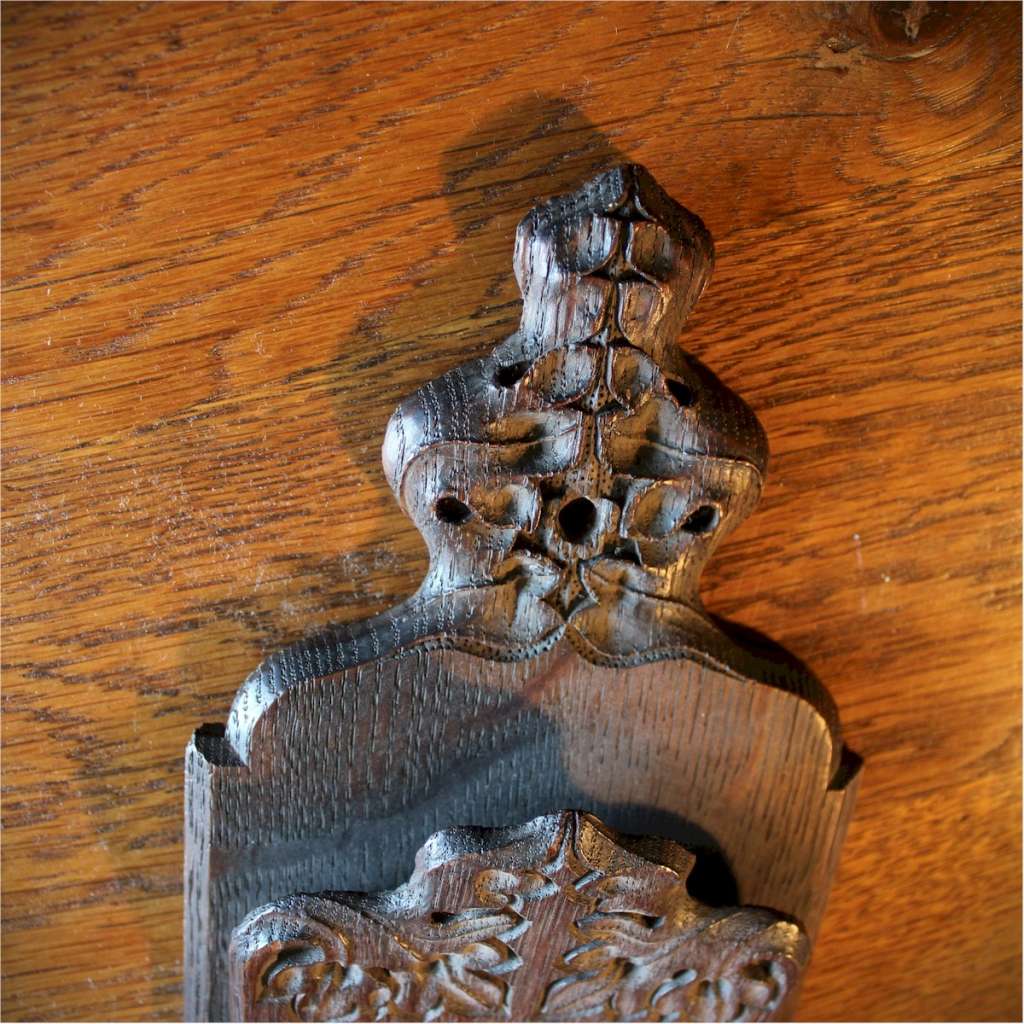 Gothic Revival carved oak letter rack