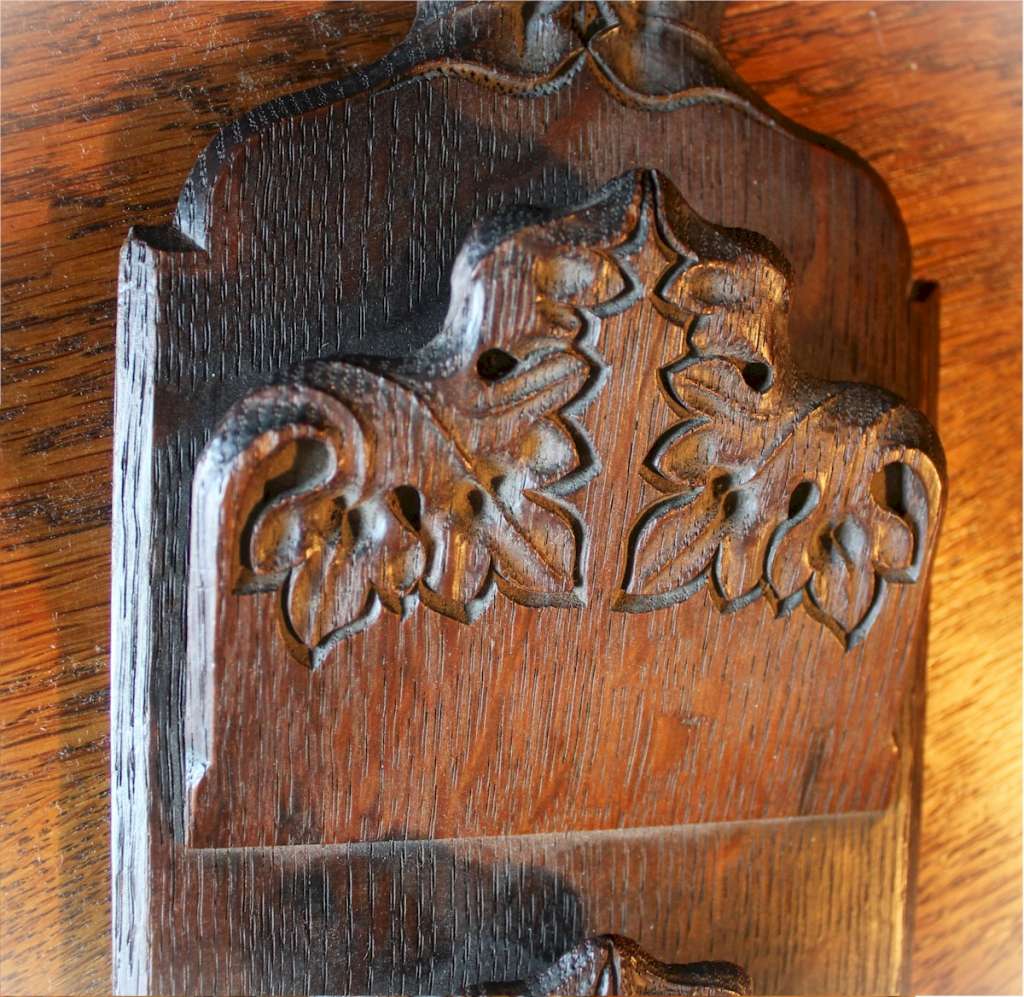 Gothic Revival carved oak letter rack
