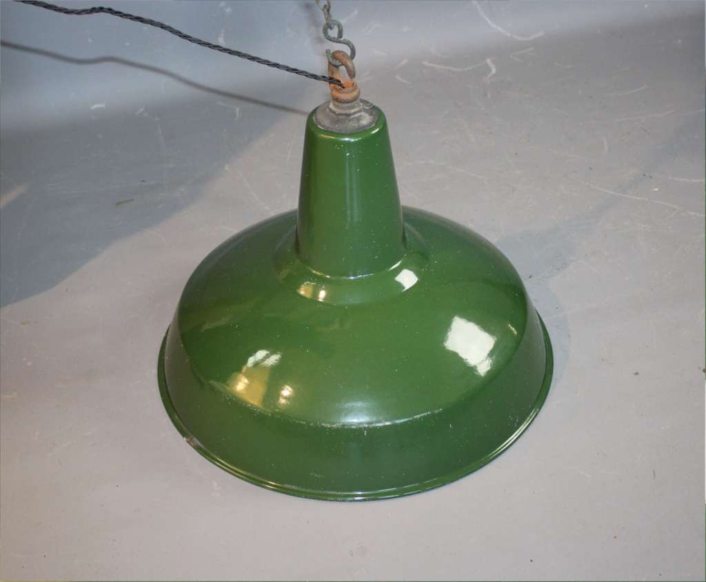 Large green enamelled Industrial shade