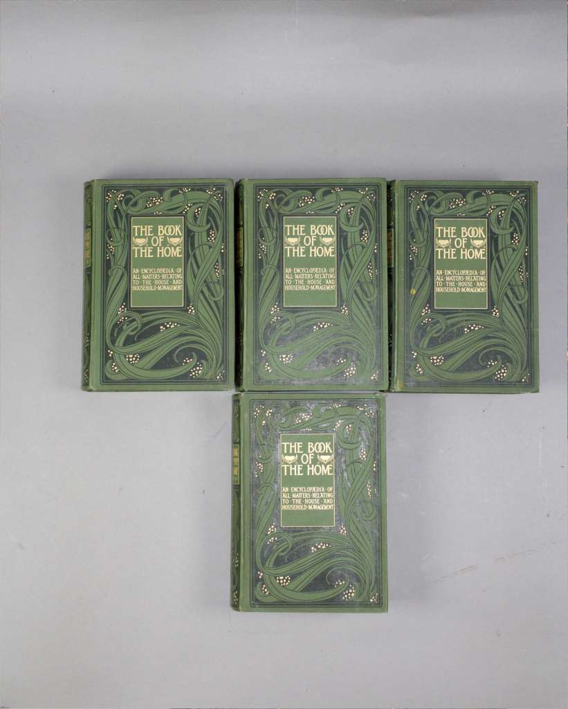 Set of four books with arts and crafts covers. The Book of the Home