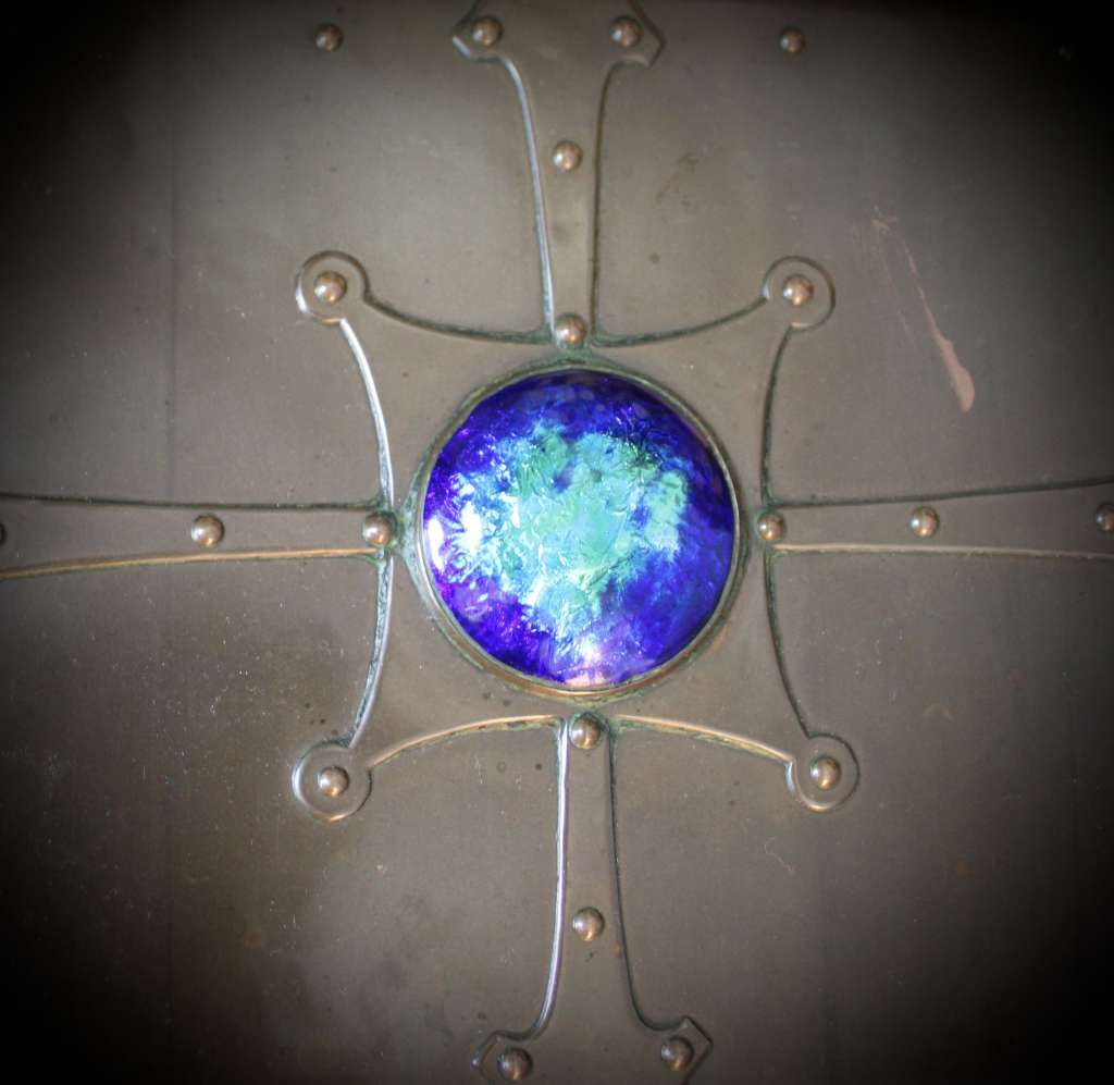 Arts and Crafts copper enamel roundel box