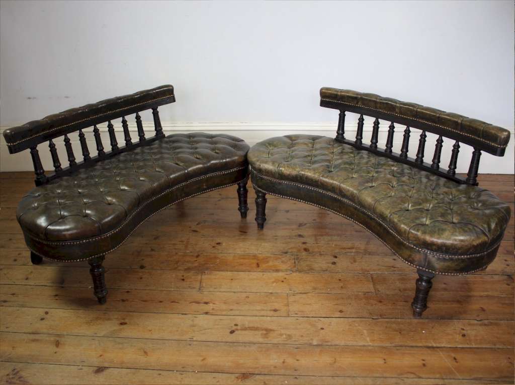 Unusual pair of Victorian leather buttoned back settees