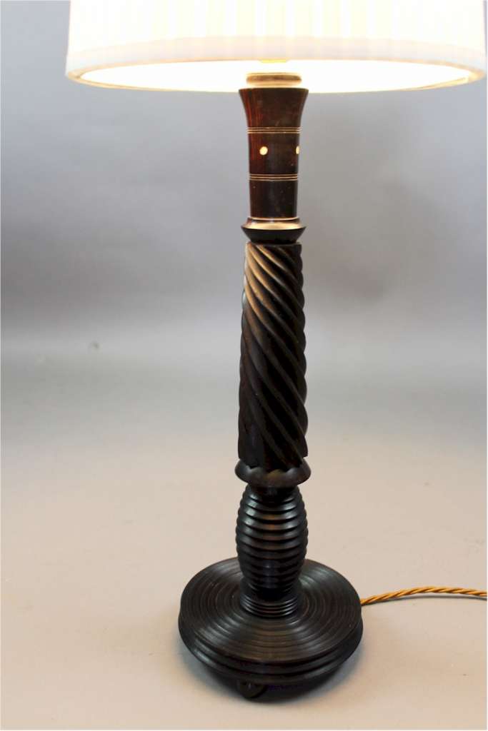 Good quality turned solid Macassar ebony table lamp