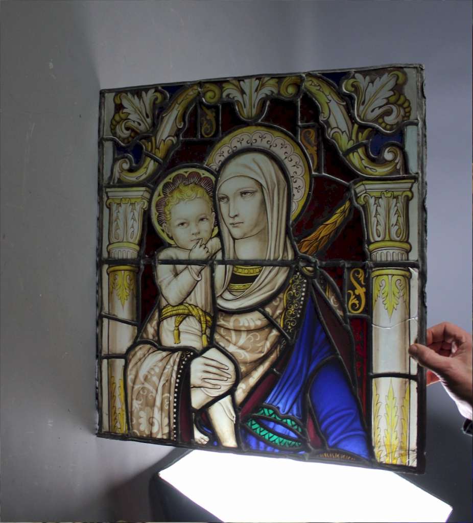 Wonderful Victorian stained glass panels Madonna and child