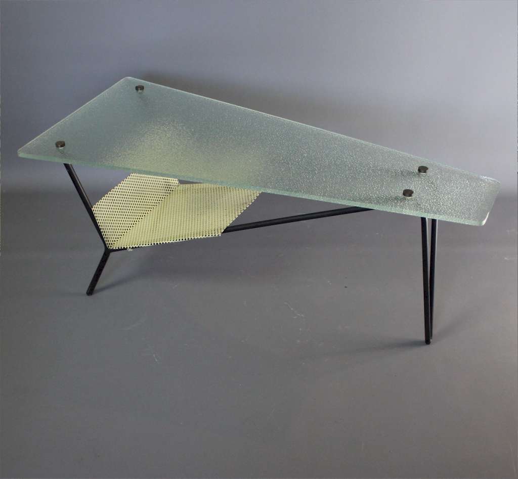 French glass coffee / end table designed by Robert Mathieu