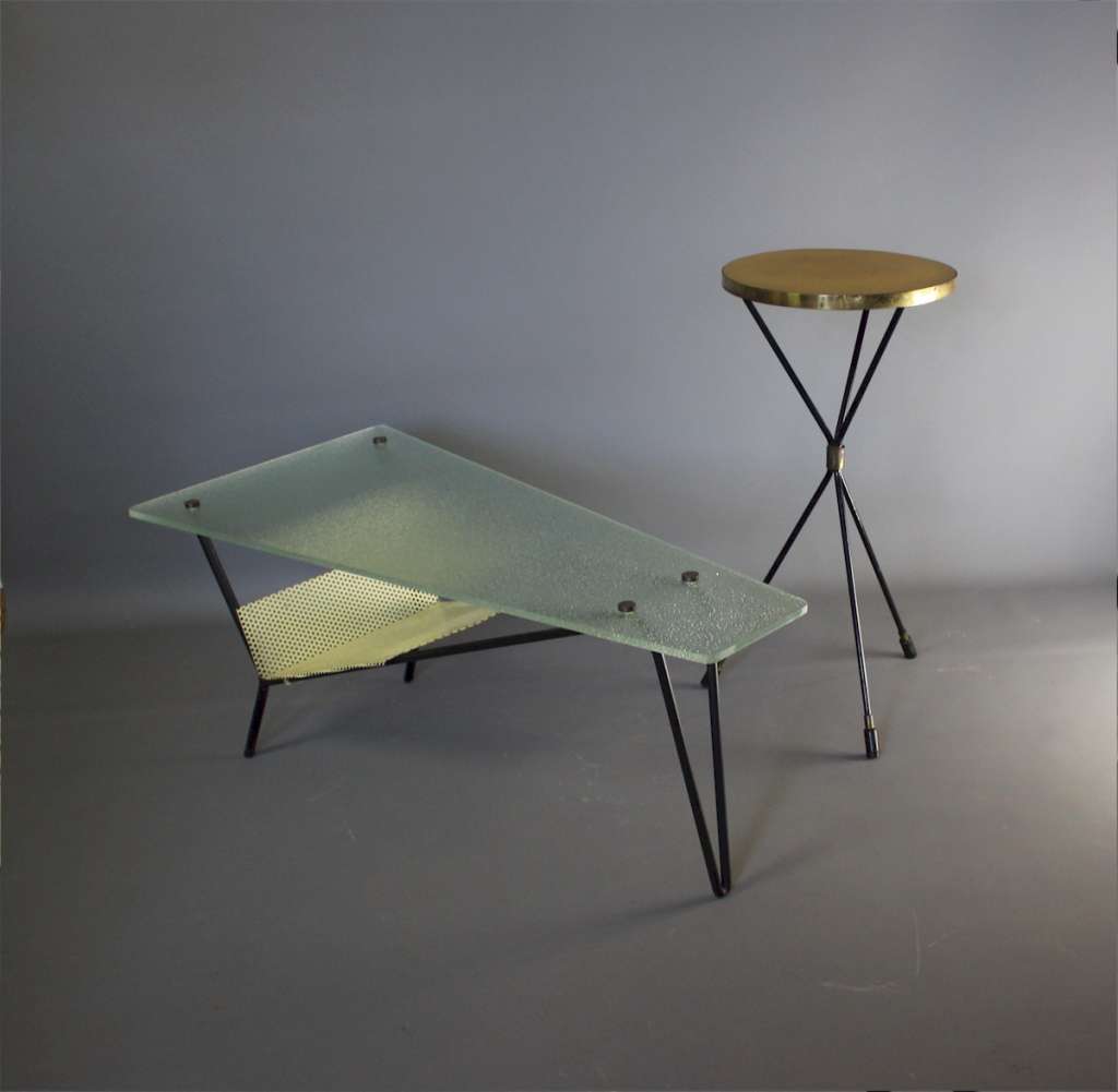 French glass coffee / end table designed by Robert Mathieu