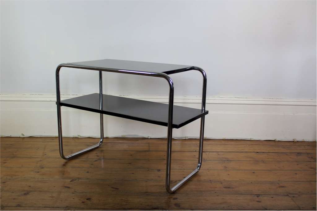 Modernist chrome and black lacquered two tier table