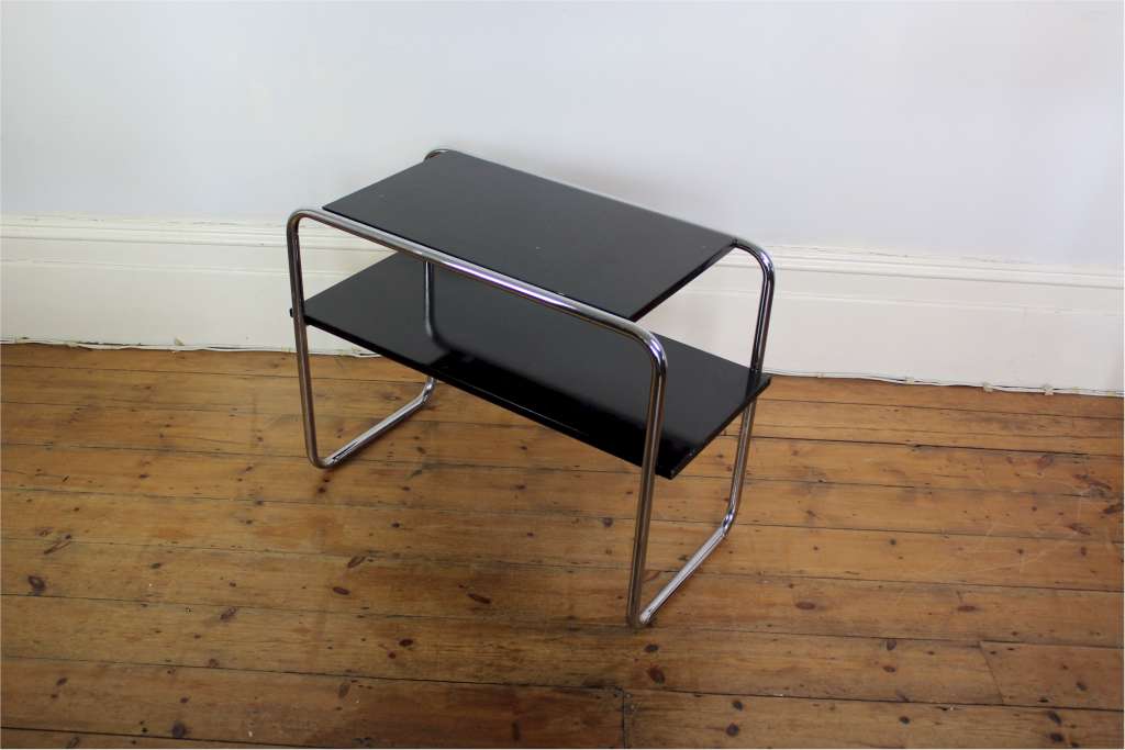 Modernist chrome and black lacquered two tier table