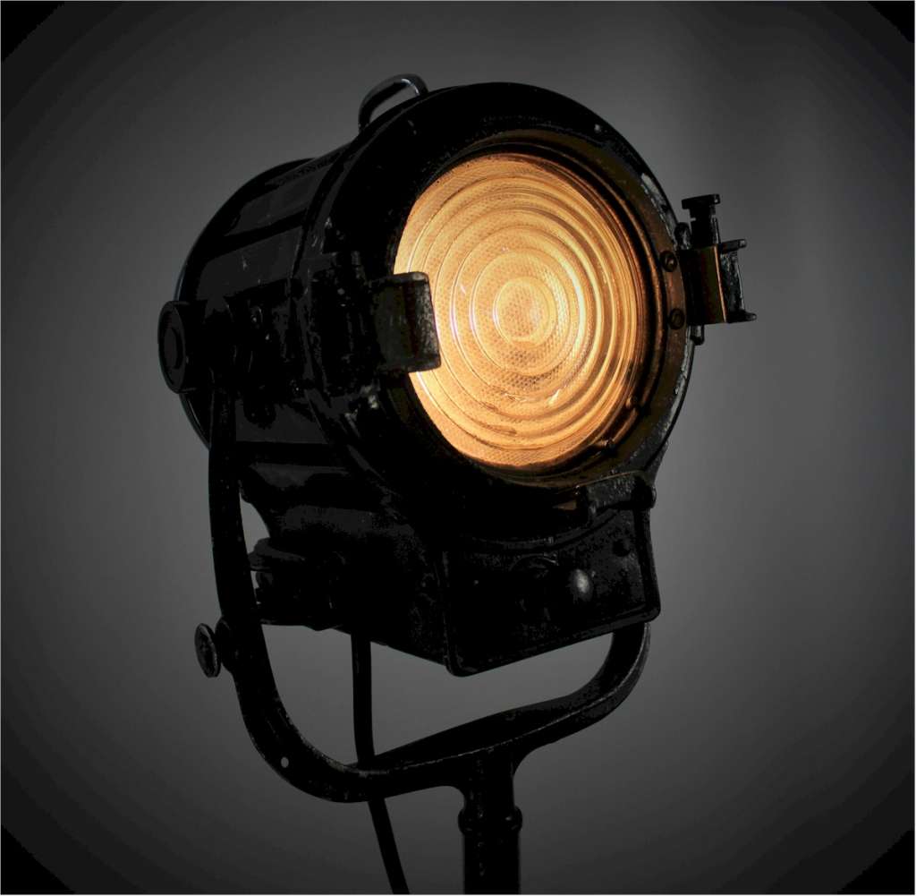 Mole-Richardson spot flood theatre lamp on stand.