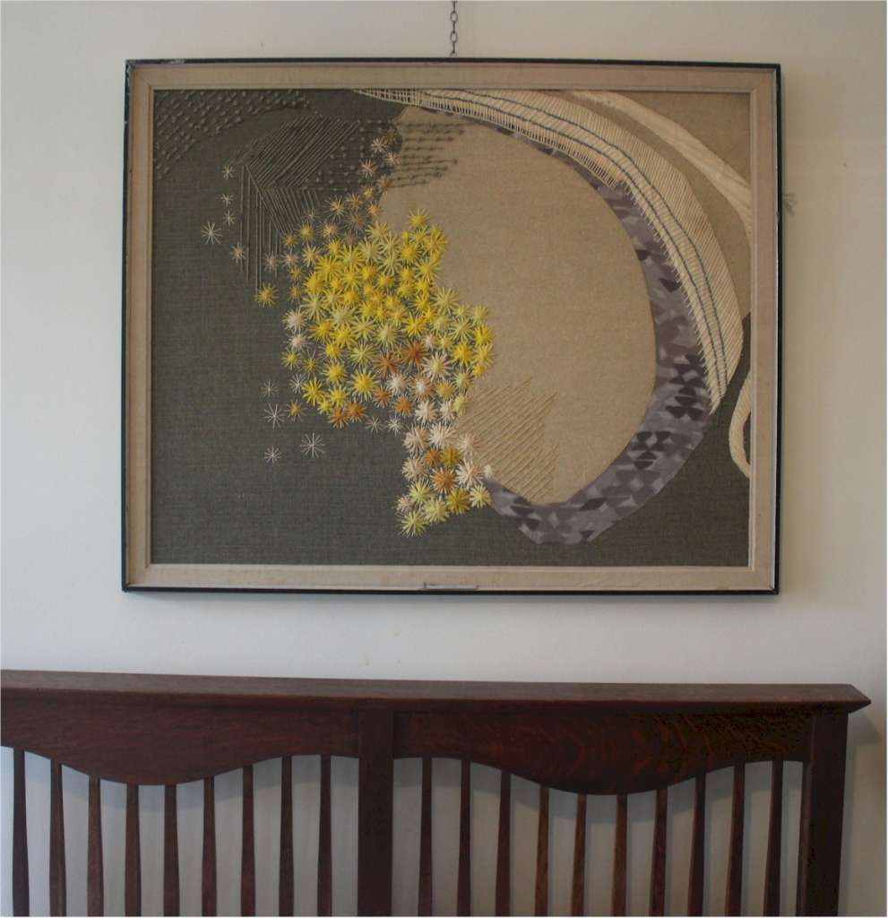 framed embroidery needlepoint by Molly Arnold c1975