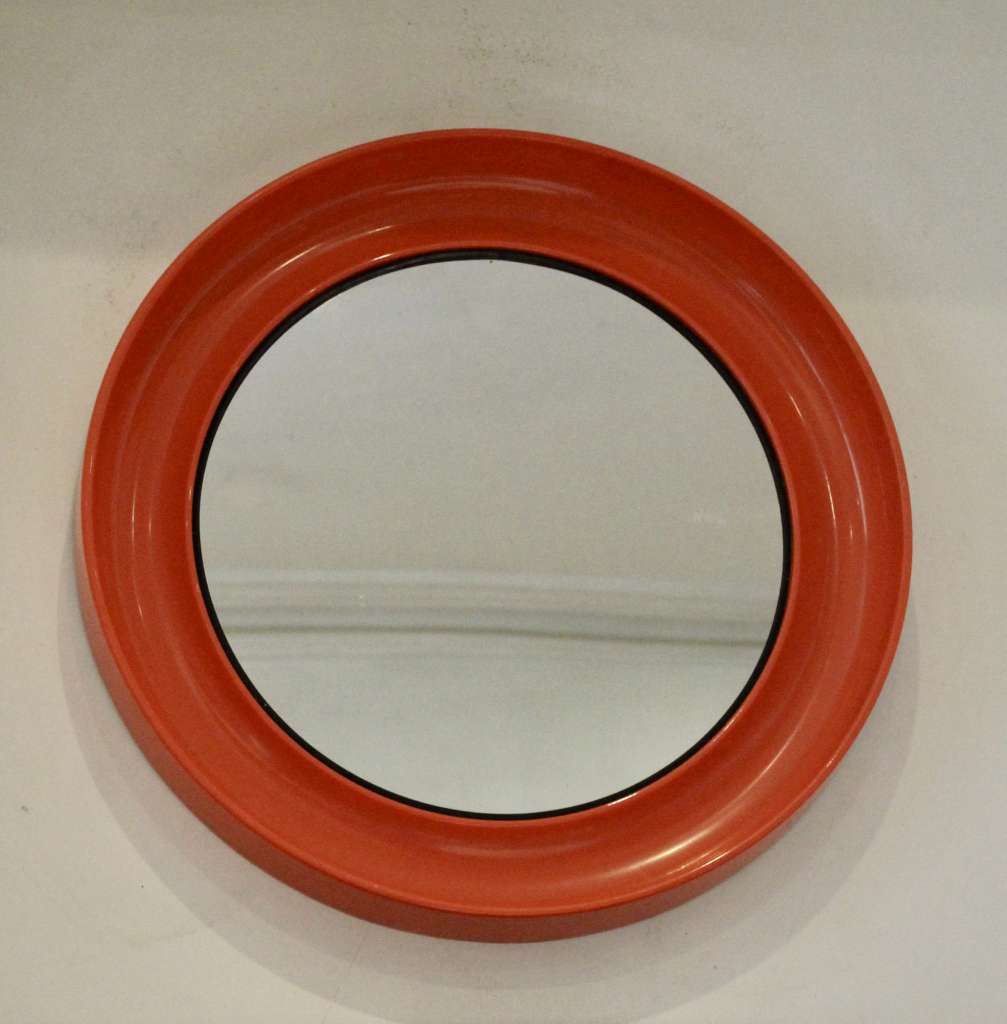 Vintage 1970's Orange round plastic mirror