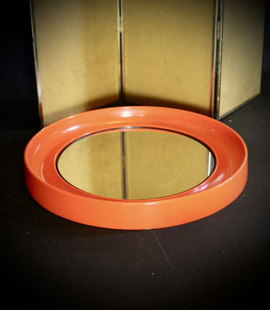 Vintage 1970's Orange round plastic mirror