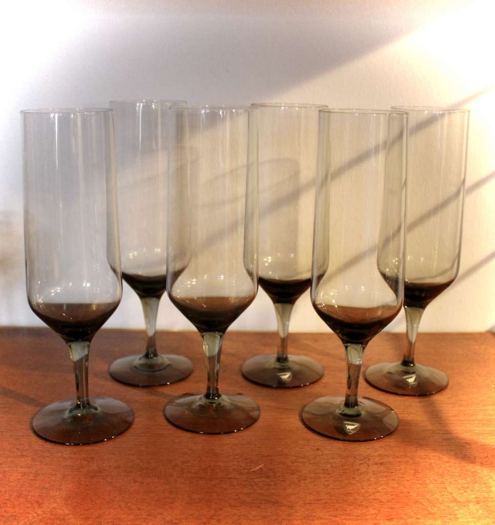 Orrefors , collection of smoked glass drinking glasses,