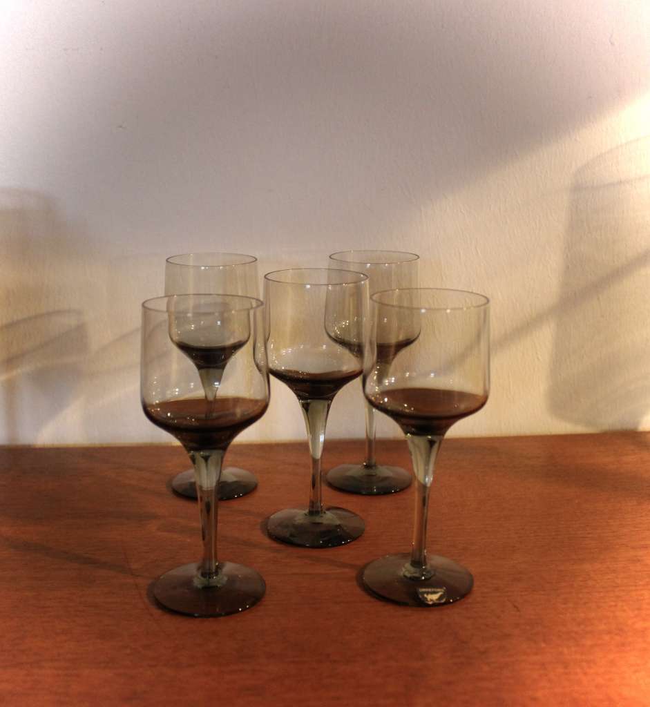 Orrefors , collection of smoked glass drinking glasses,
