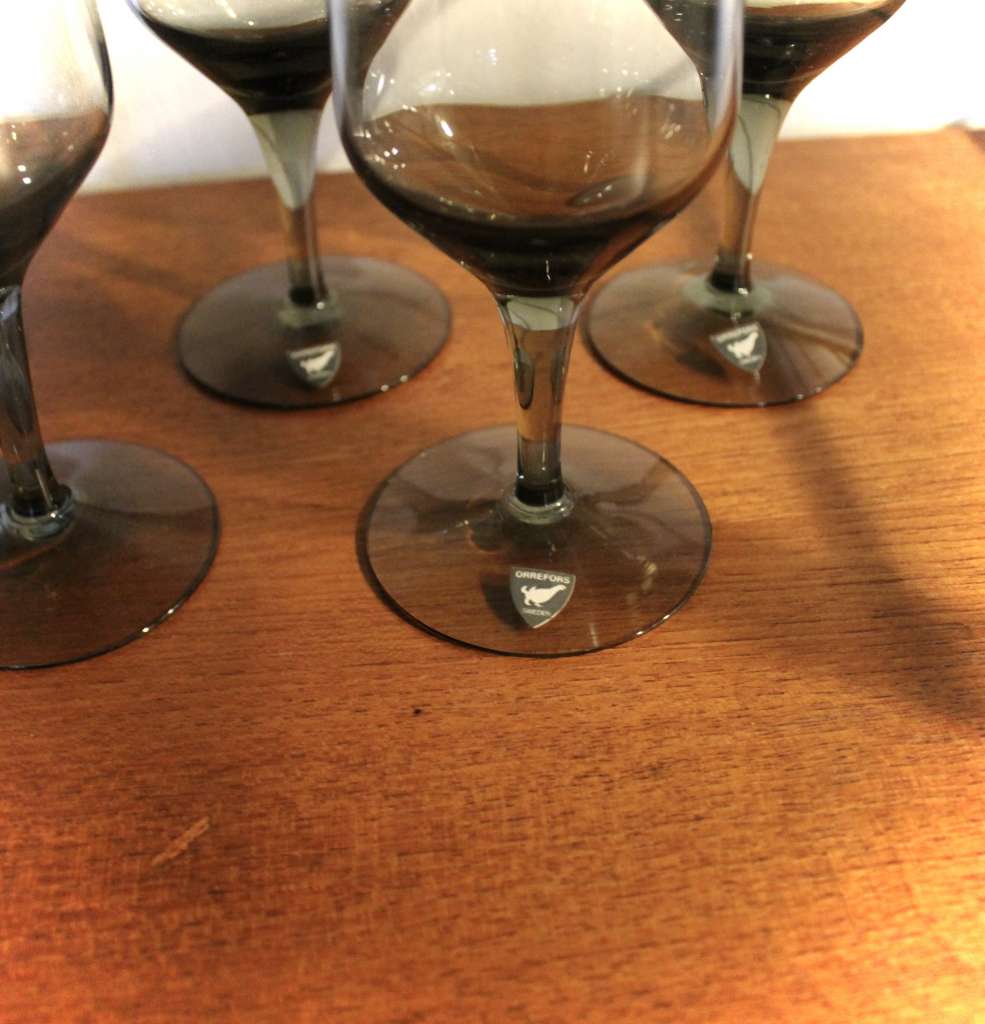 Orrefors , collection of smoked glass drinking glasses,
