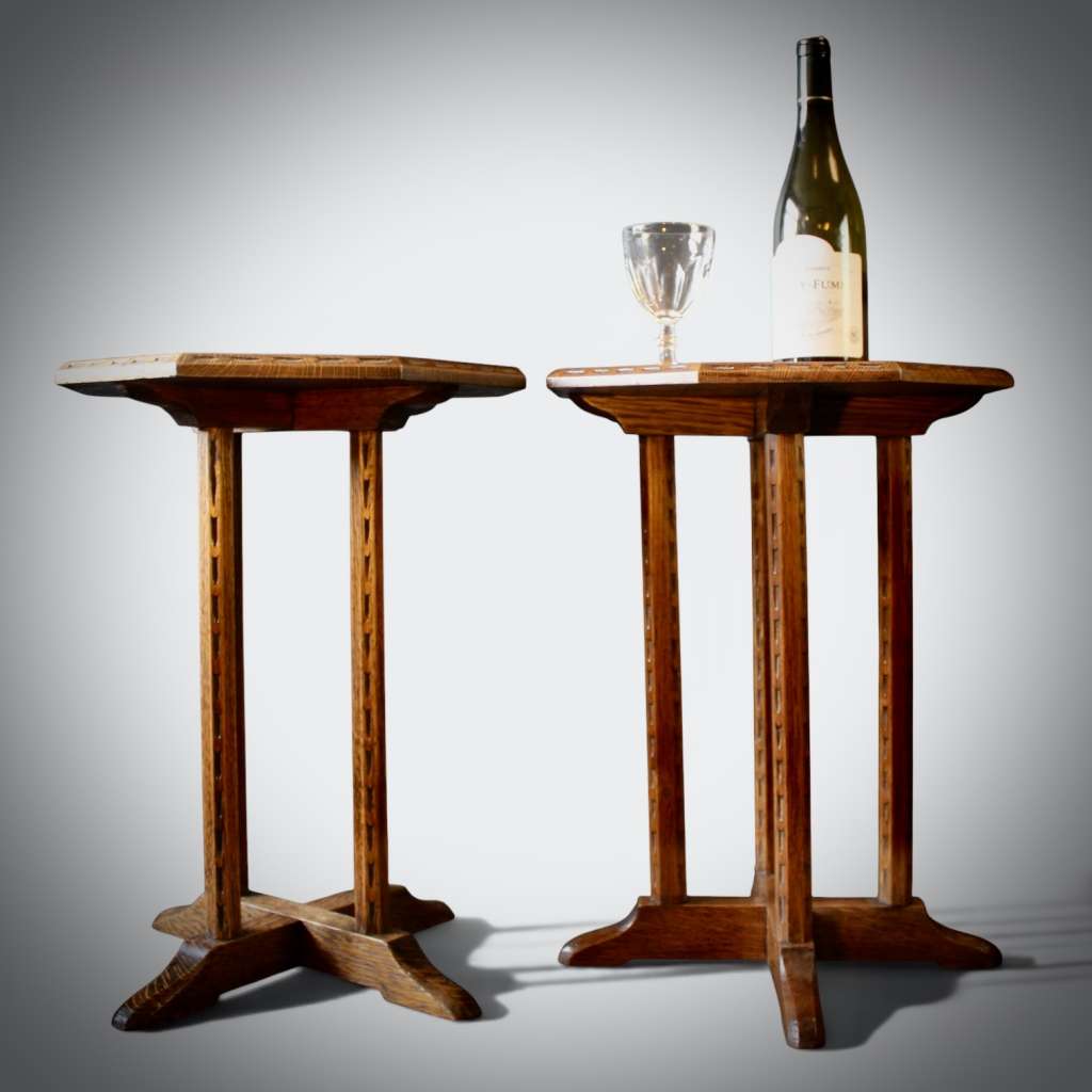 Cotswold School pair of wine tables in oak.