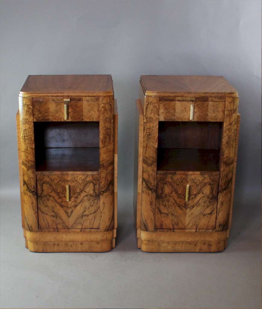 Pair of Deco burr walnut bedside cabinets