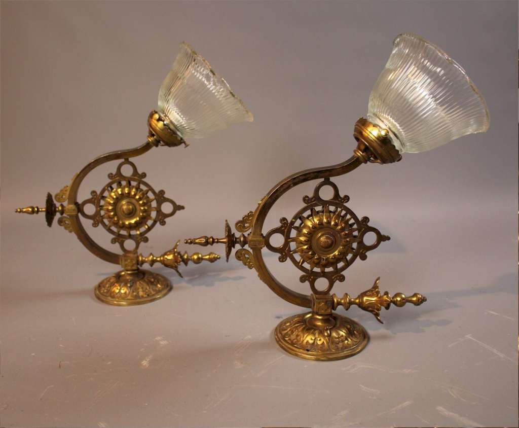 Wonderful pair of Gothic brass wall lights