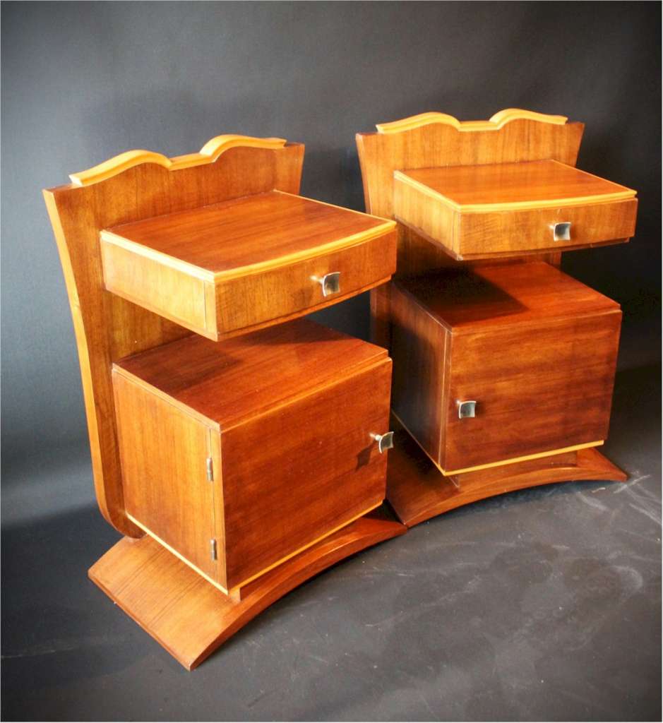1940's French walnut bedside cabinets